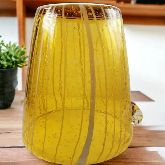 Murano Ice Bin Venini for Disaronno, Handblown Italian Art Glass, Amber & White - Picture 3 of 9